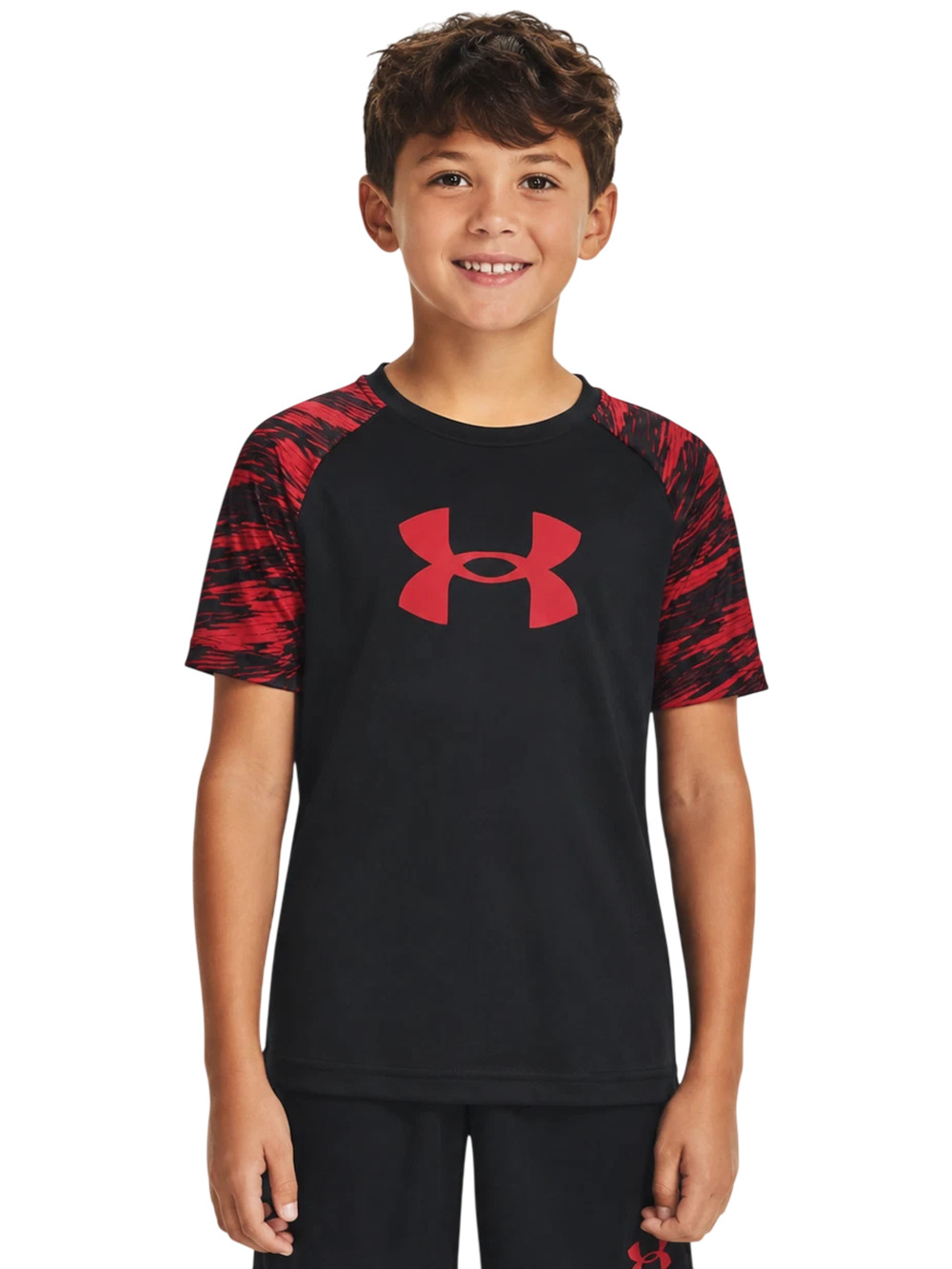 Under Armour HeatGear Boys Size 7 Athletic Shirt Black Red Camo Print New